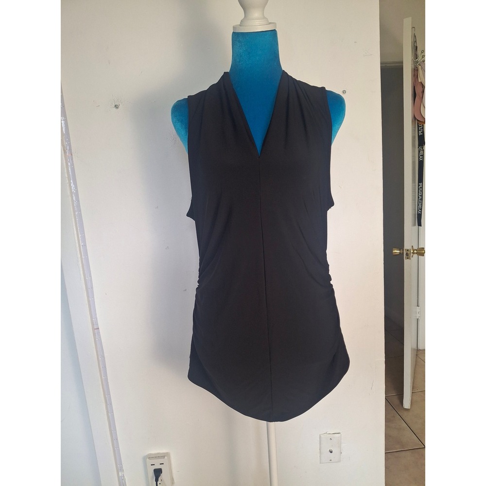 Vince Camuto Black Sleeveless V-Neck Ruched Side Blouse Top Large